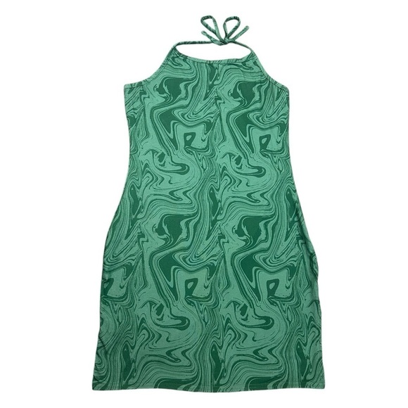 ♥️Pretty Little Thing Green Marble Halter Split Hem Bodycon Dress Women’s Sz 8 - Picture 3 of 12